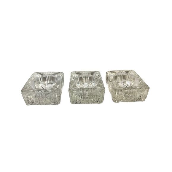 Vintage Salt Cellars Salt Dip Set Of 3 Clear Glass Salt Cellars - Picture 2 of 9